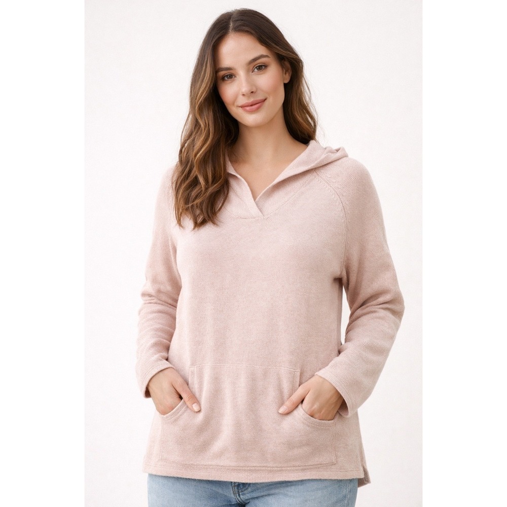 Pure Jill J.Jill‎ Blush Pink Cotton Silk Knit Hoodie Sweater Petite Large L P